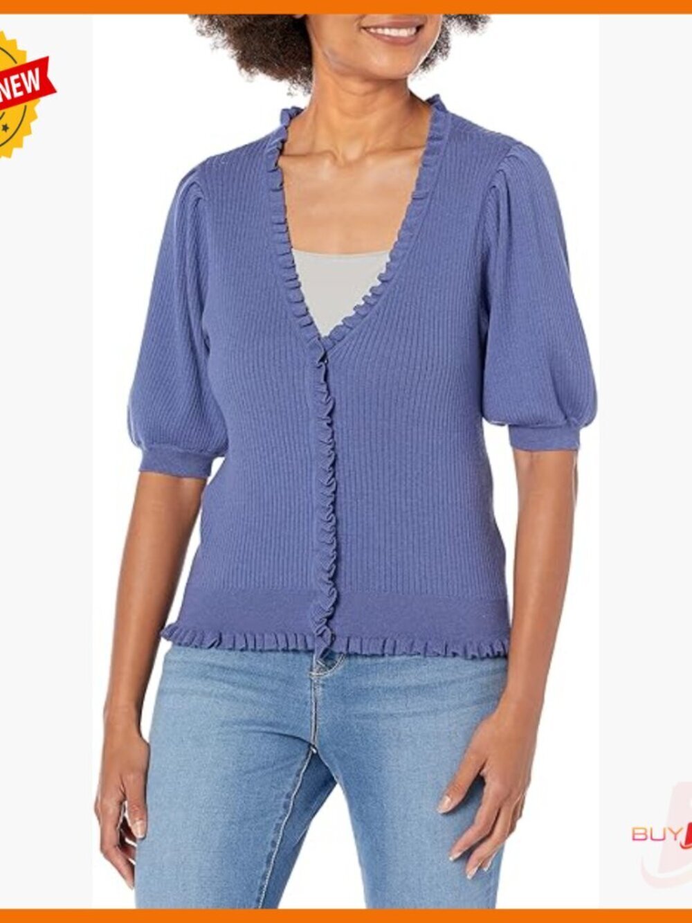 Lightweight Short Sleeve Cardigan with Puff Sleeves, Cotton Silk Blend